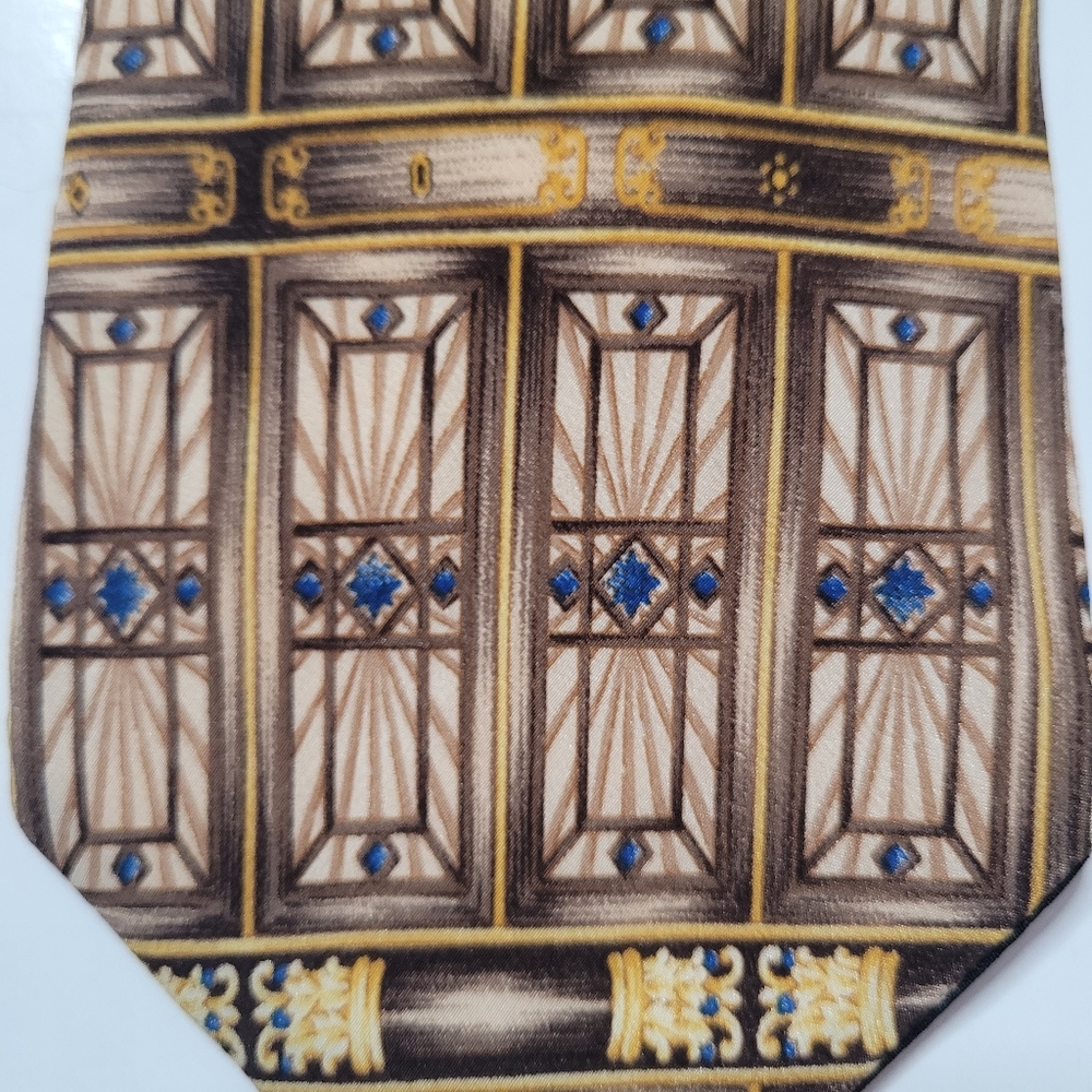 Metropolitan Museum of Art brown and blue silk necktie - Picture 3 of 6
